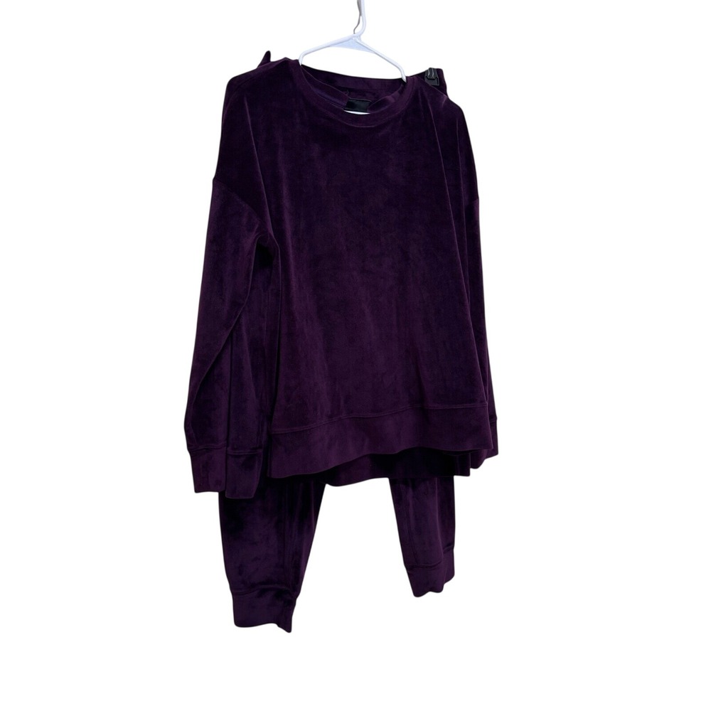 32 Degrees Heat Womens Purple Velour Lounge Set Sweatshirt Joggers Large